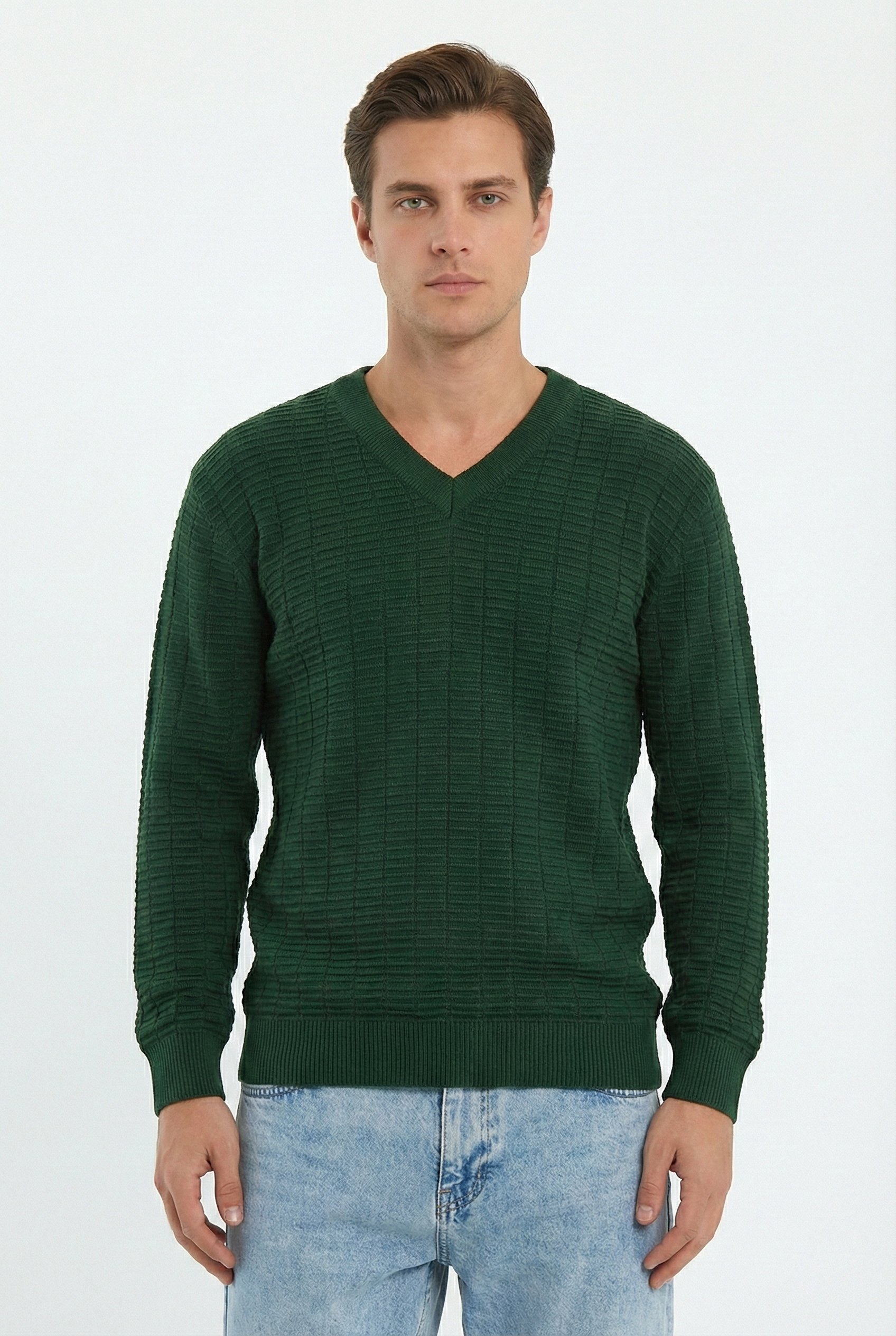 Peraluna ZACHA 'V Neck' NECK PULLOVER Üç Boyut Çizgili Mevsimlik