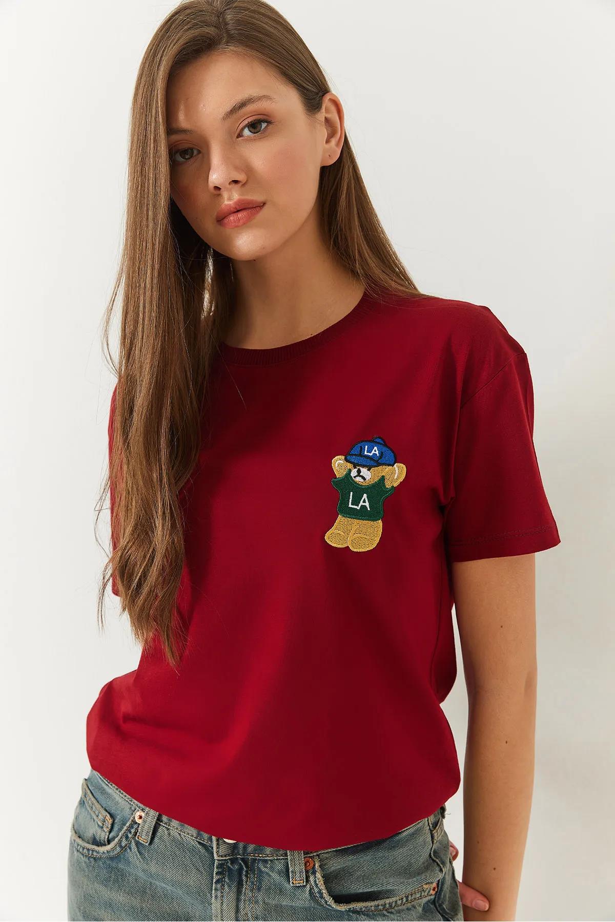 Ayıcık Nakışlı İki İp Oversiz Tshirt