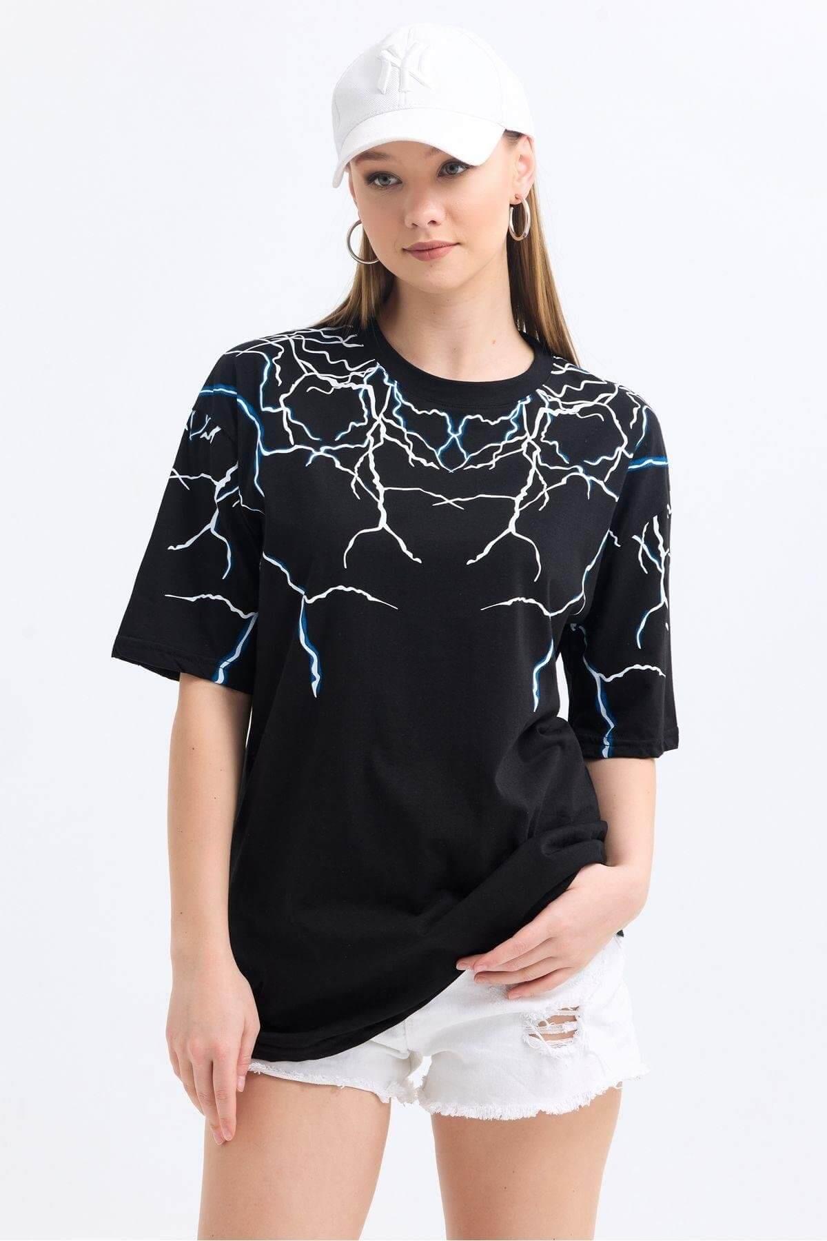 Şimşek Baskılı Bisiklet Yaka T-shirt