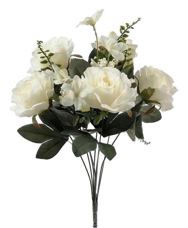 Yapay Çiçek Büyük Demet 6 Kafalı Gül Demeti Ve Cipsolu Beyaz