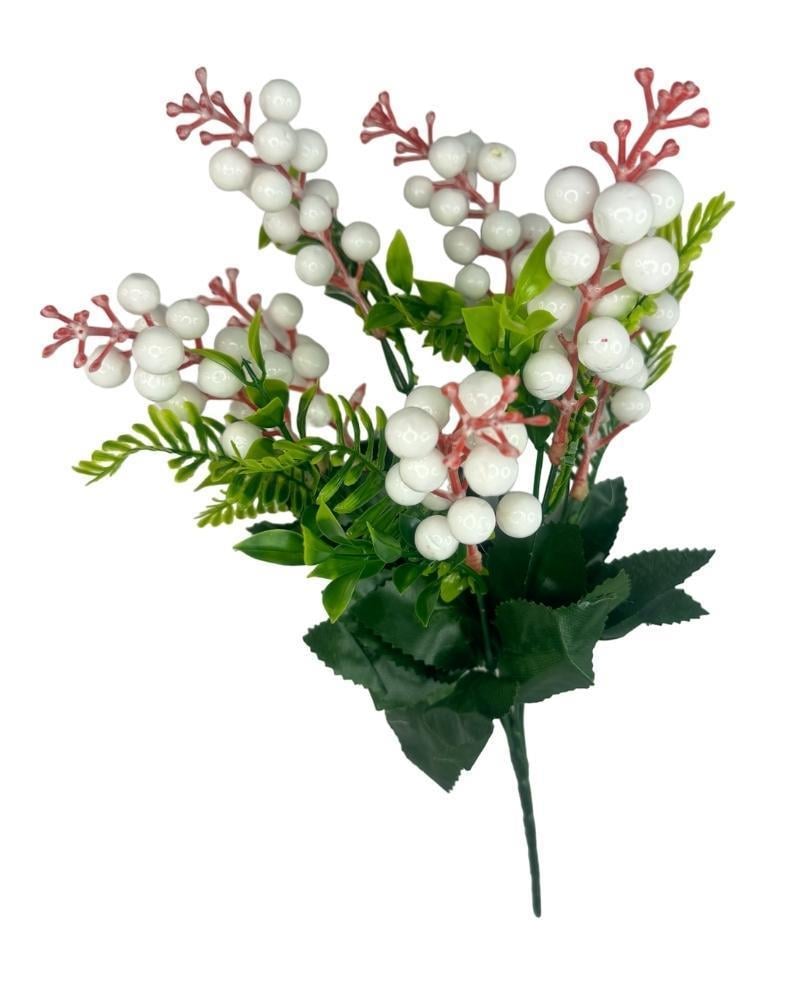 Yapay Çiçek Kokina Demet Beyaz K51 Yılbaşı Çiçeği Christmas White Berry
