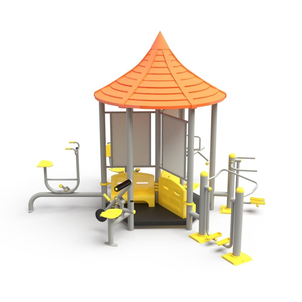 6-in-1 Outdoor Fitness Station with Roof – Multi-User Workout Unit