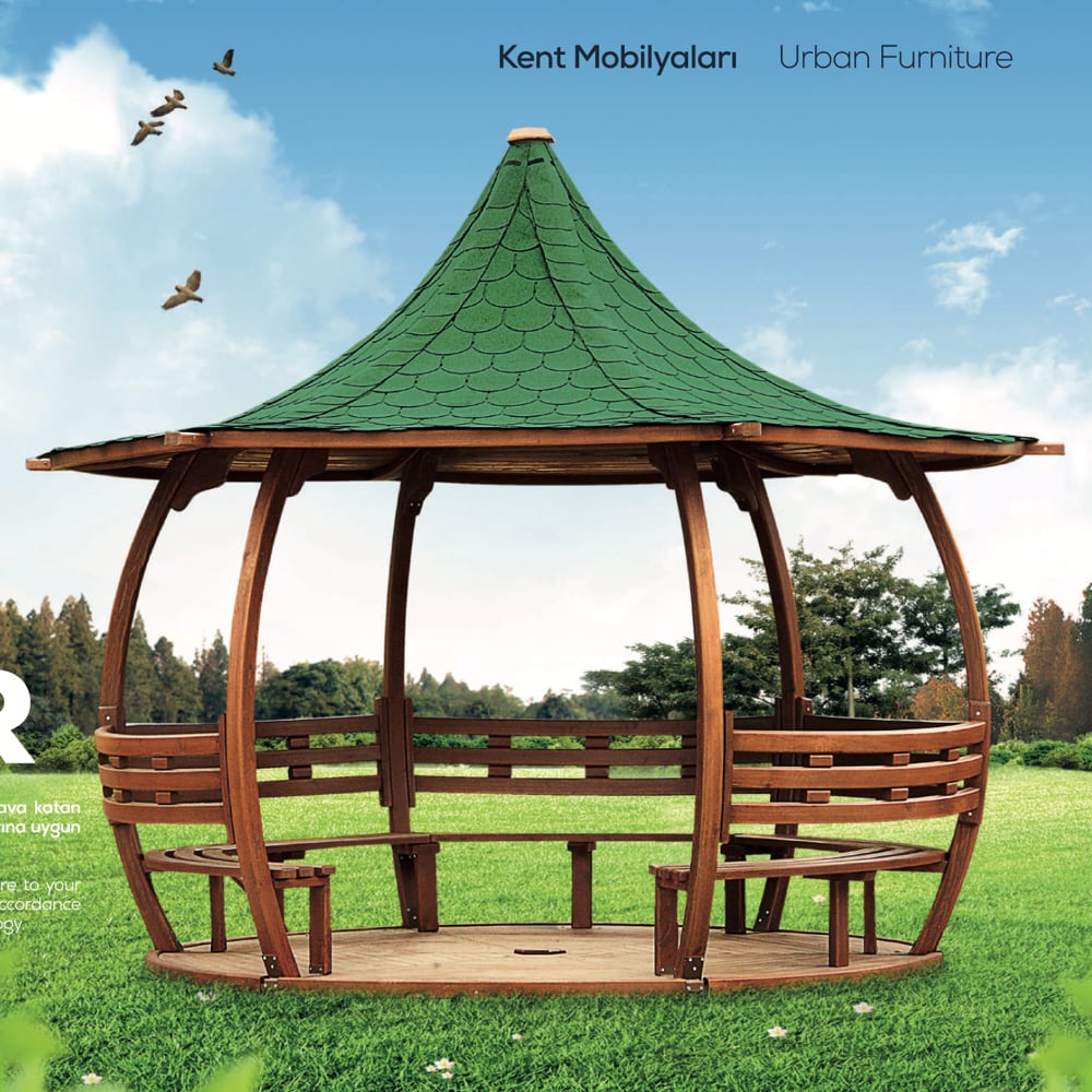 Wooden Gazebo with Japanese Roof – 420x350 cm