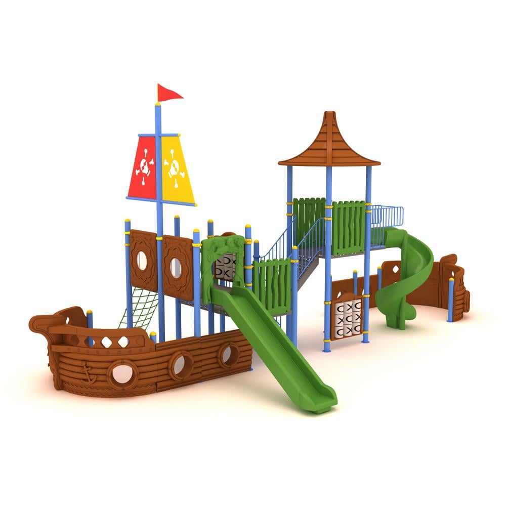 Pirate Ship-Themed Outdoor Playground with Five Towers and Two Slides – 12 x 5.5 m