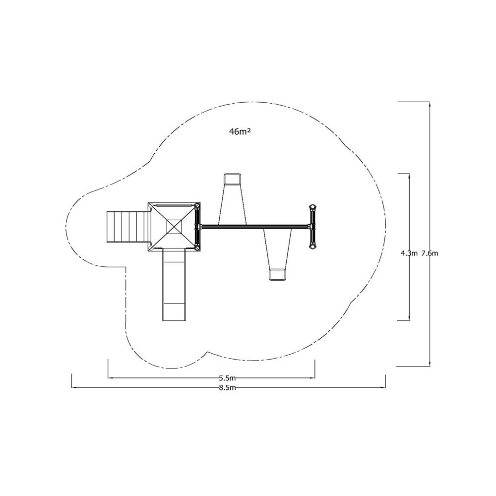 Single-Tower Playground Set with Slide and Double Swing – BOS-03 (5.5x4.5m)