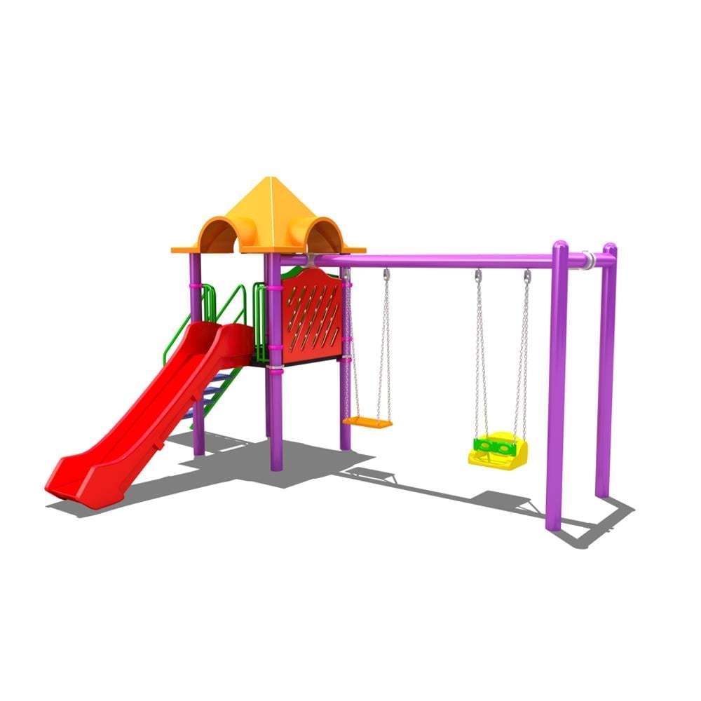 Single-Tower Playground Set with Slide and Double Swing – BOS-03 (5.5x4.5m)