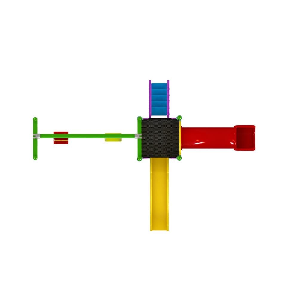 Single-Tower Playground Set with Two Slides and Double Swing – BOS-02