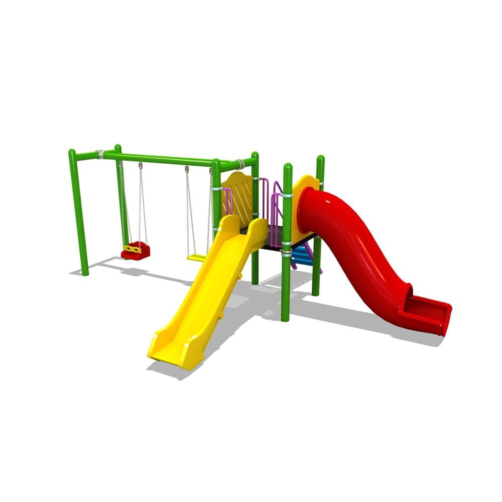 Single-Tower Playground Set with Two Slides and Double Swing – BOS-02