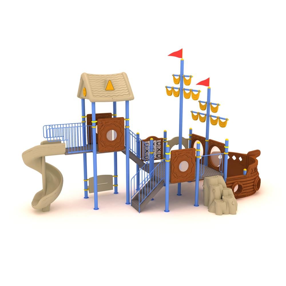 Ship-Themed Outdoor Playground with Double Sails – 10 x 5.5 m