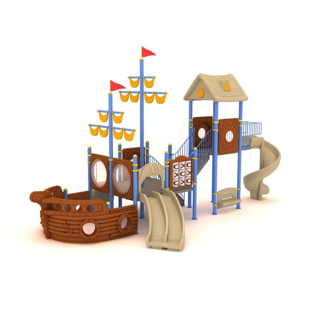 Ship-Themed Outdoor Playground with Double Sails – 10 x 5.5 m