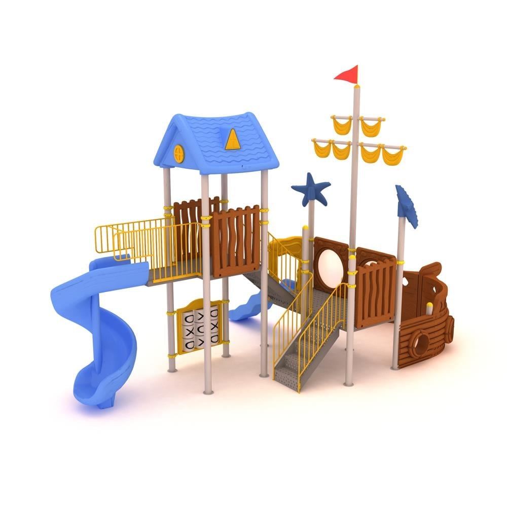 Ship-Themed Outdoor Playground with Two Towers – 8 x 6.5 m