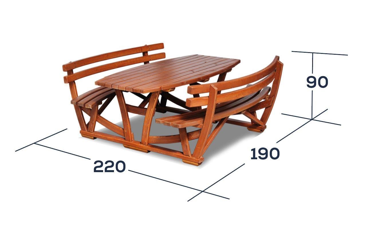  Ahşap Piknik Masası 190cm Kavisli Yaslanma