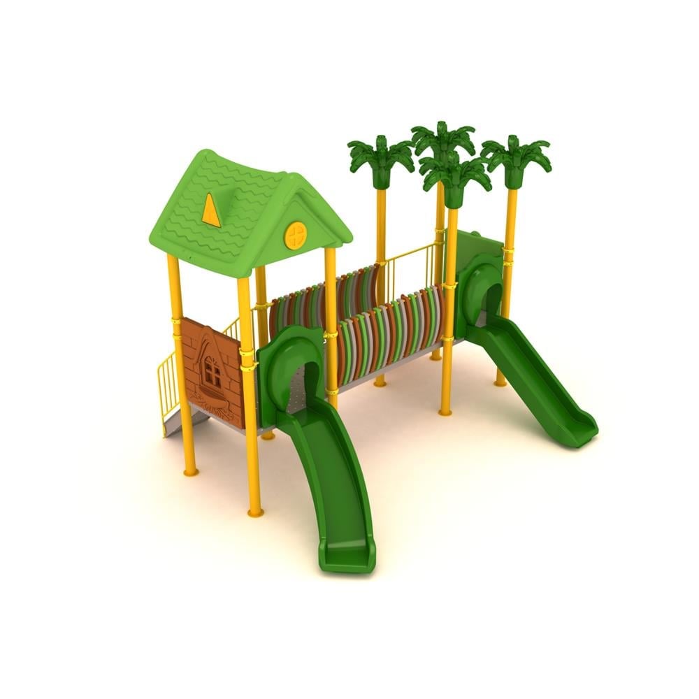 Outdoor Playground Set with Two Towers and House-Style Roof – 4.3 x 4 m