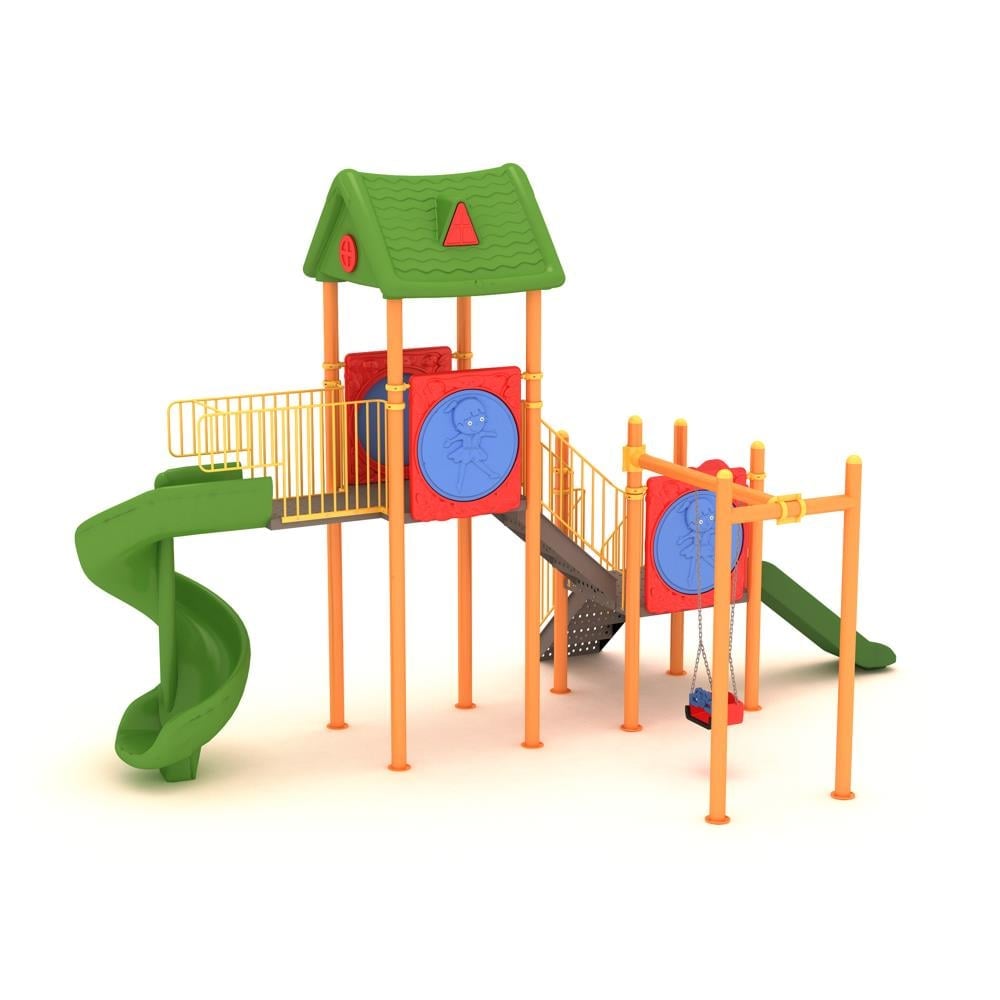 Outdoor Playground Set with Two Towers and House-Style Roof – 7.5 x 5.25 m