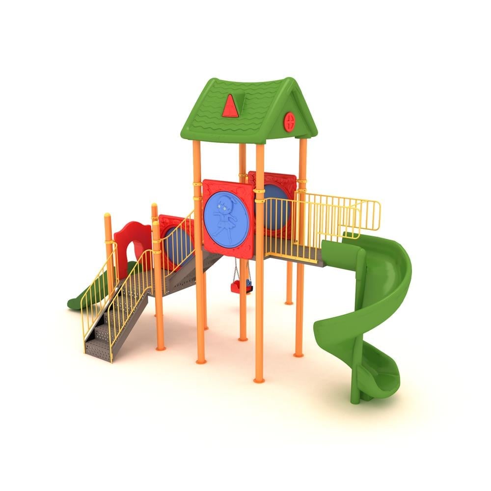 Outdoor Playground Set with Two Towers and House-Style Roof – 7.5 x 5.25 m