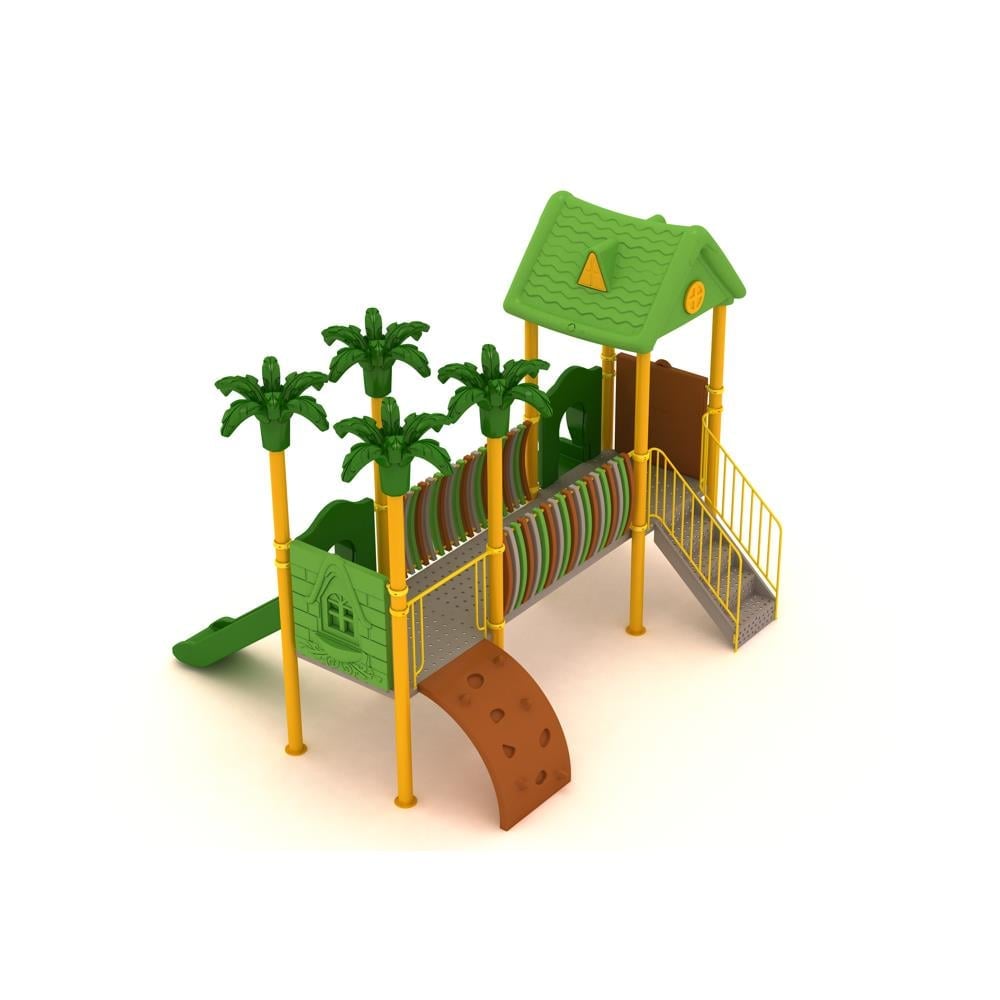 Outdoor Playground Set with Two Towers and House-Style Roof – 4.3 x 4 m