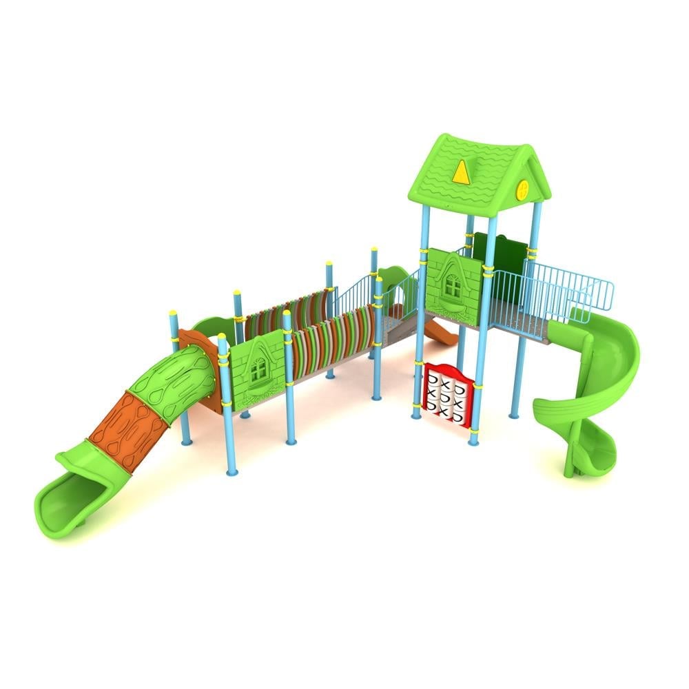 Outdoor Playground Set with Three Towers and House-Style Roof – 8 x 7 m