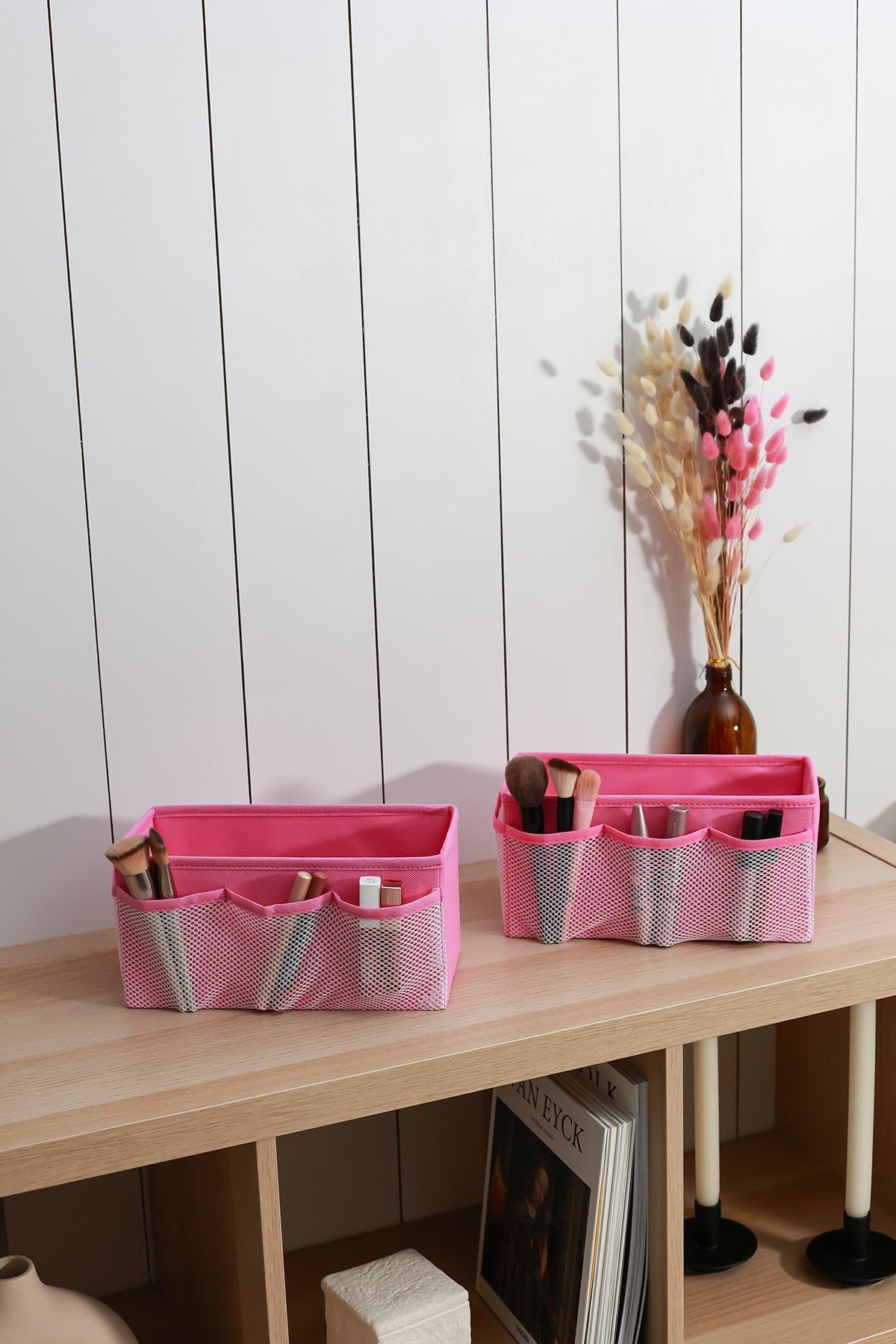 Rek Home 2'li Set Pembe Makyaj Kozmetik Düzenleyici Organizer Makyaj Kutusu