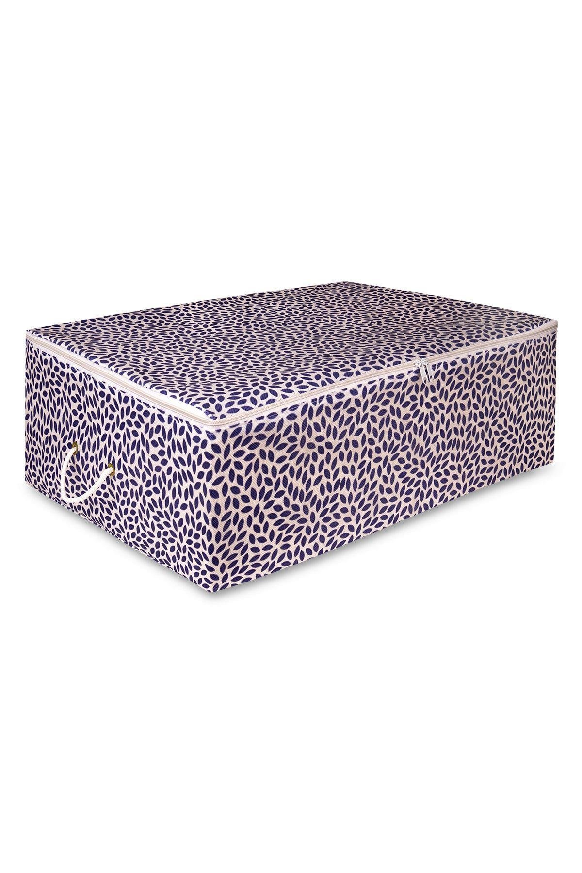 Rek Home Büyük Boy Baza Altı Lacivert Yaprak Baskılı Hurç / 62x46x22