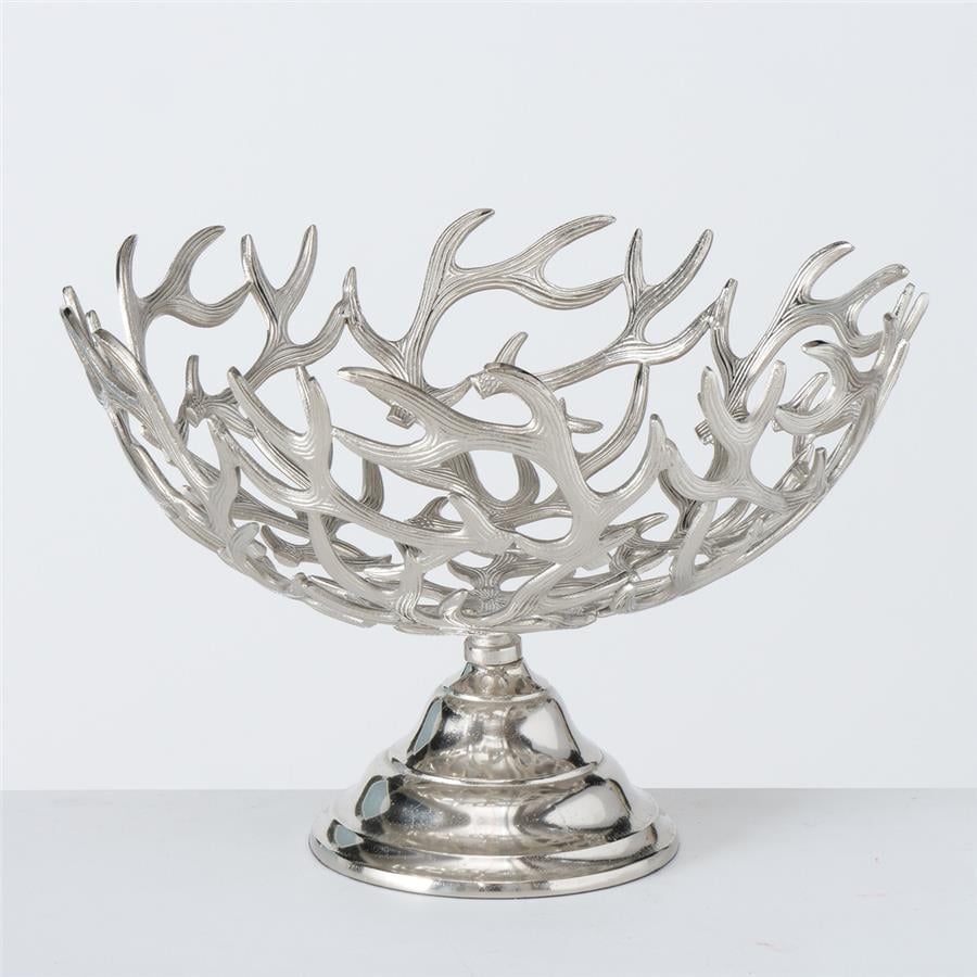 Gümüş Geyik Boynuz Model Ayaklı Dekoratif Kase 33Cm - Boltze Home