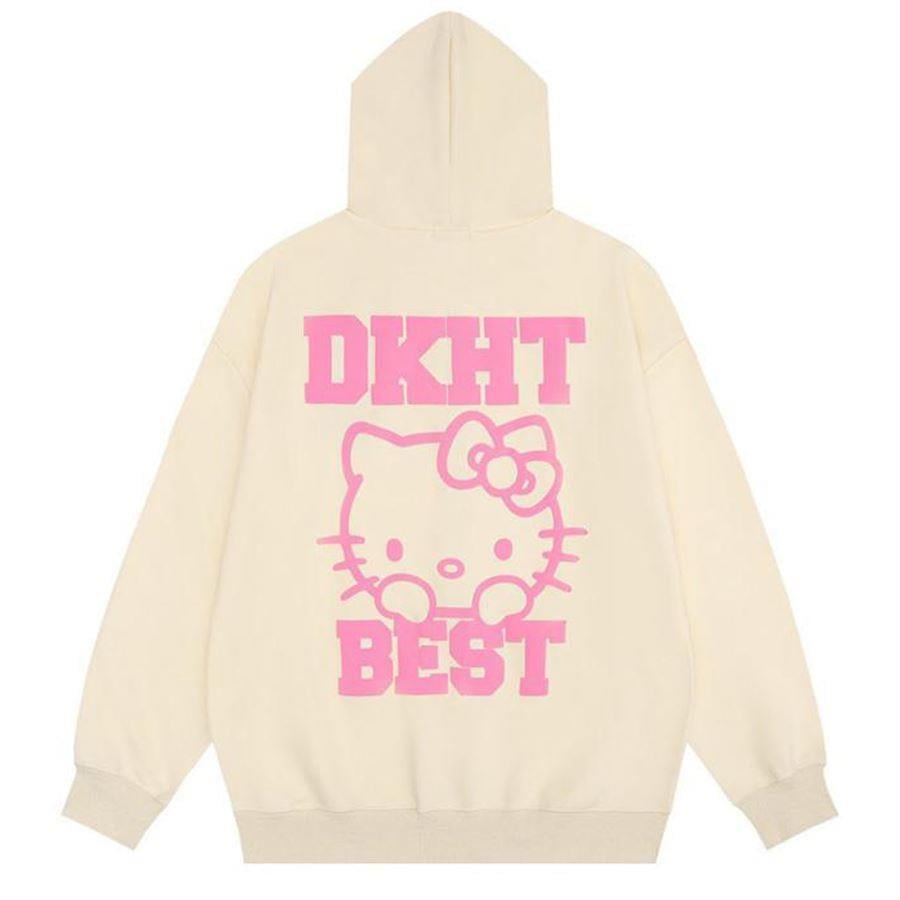 Bej Hello Kitty DKHT Best Fermuarlı (Unisex) Kapüşonlu Sweatshirt