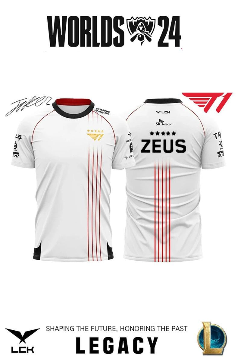 Beyaz Zeus 2024 T1 Championship Team Jersey E-sports Forma Unisex