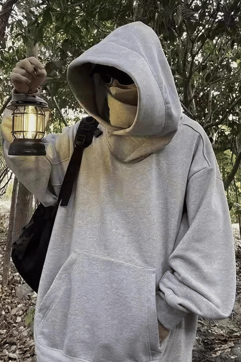Gri Melanj Ninja Yaka Y2K Kapüşonlu Unisex Sweatshirt
