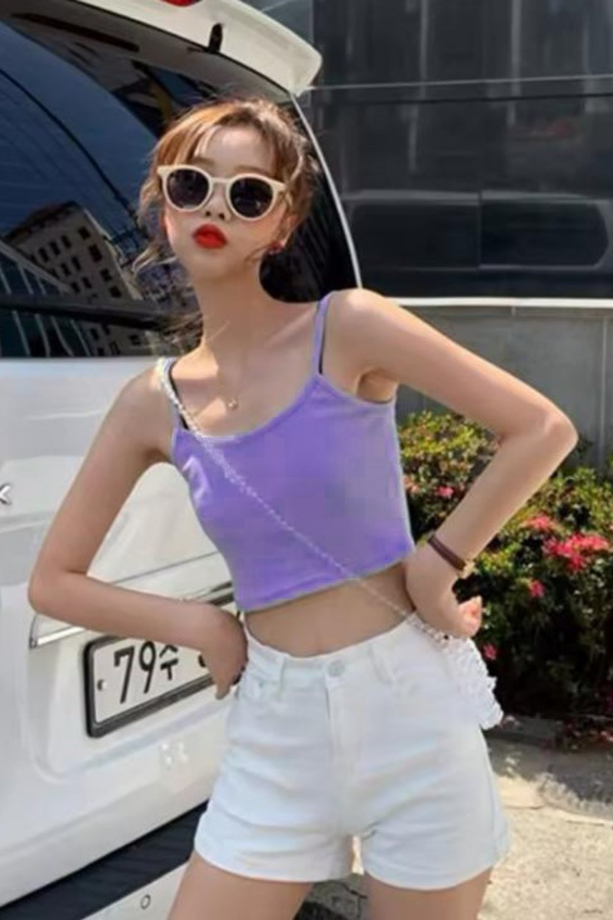 Lila Askılı Crop
