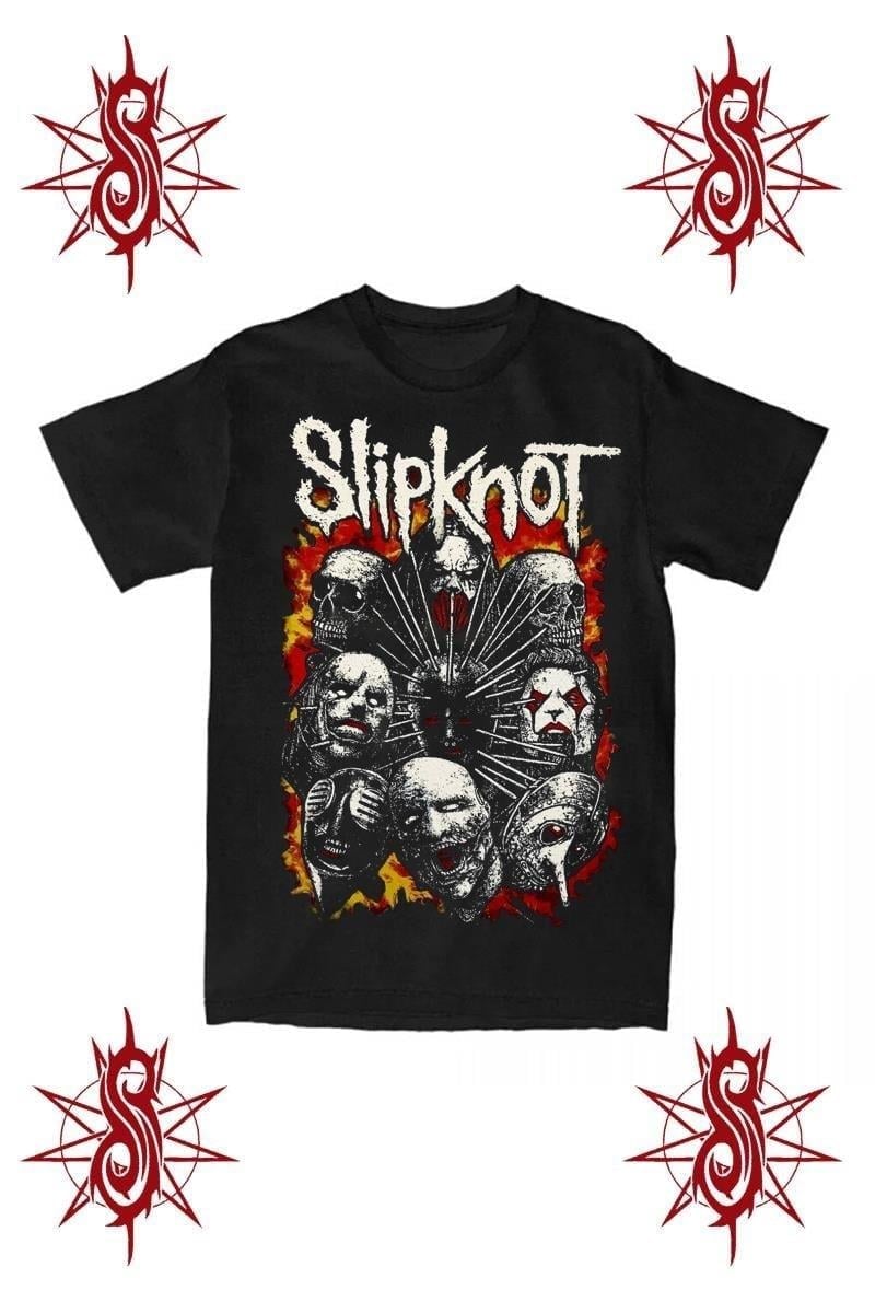 Siyah Slipknot Members Gotik Y2K Unisex T-shirt