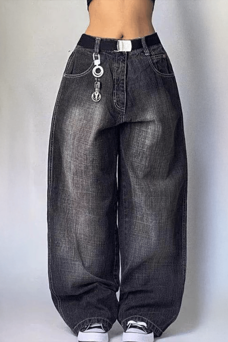 Siyah Yıkamalı Harajuku Baggy Y2K Pantolon