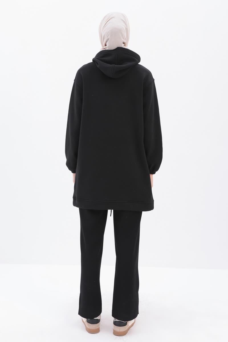 Siyah-Kulplu Kapüşonlu Sweat Tunik | ALLDAY