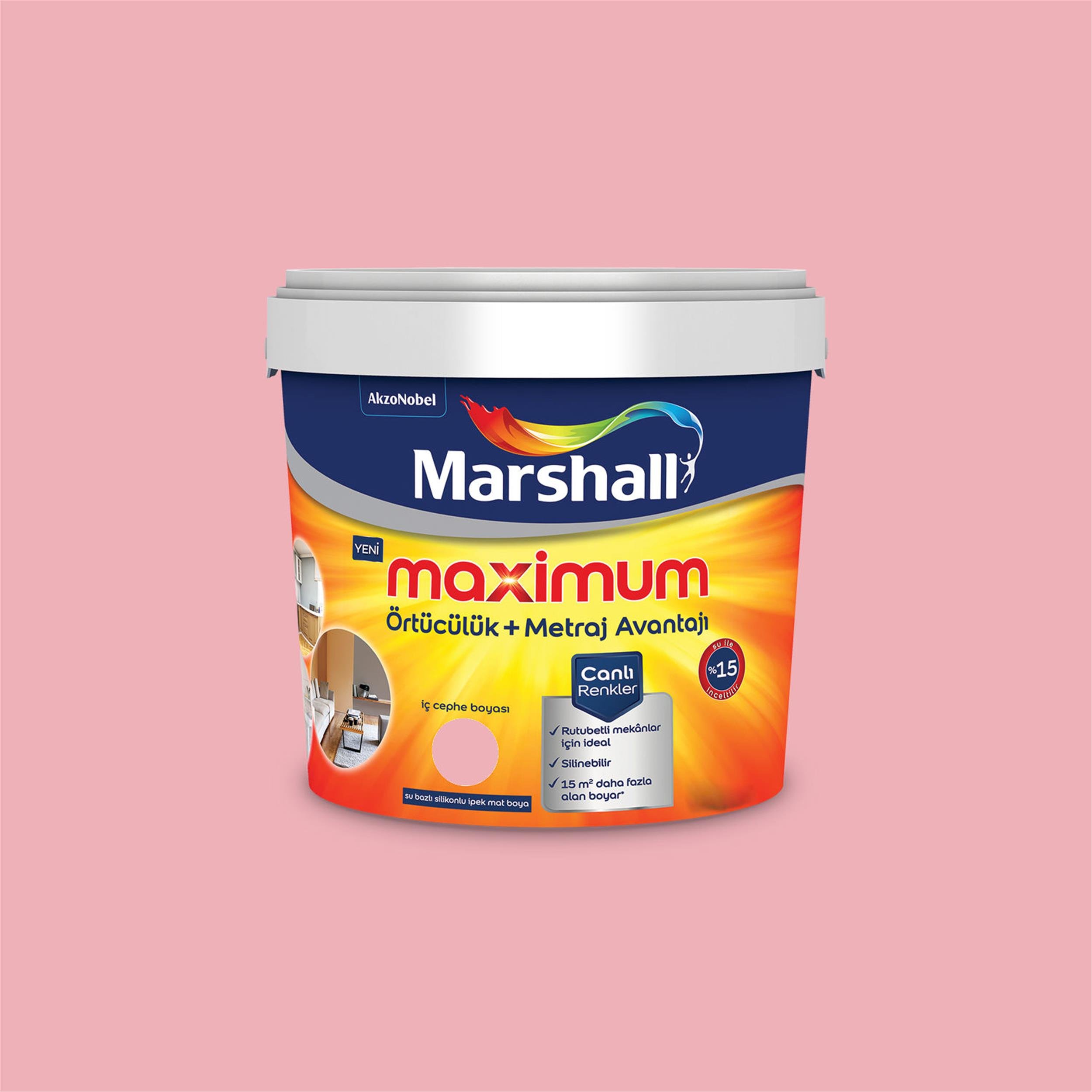 Marshall Şeker Pembe 15 Litre Maximum Su Bazlı Silikonlu İpek Mat İç Cephe  Boyası (MARSHALL.5309481) | Afeks Yapı Market