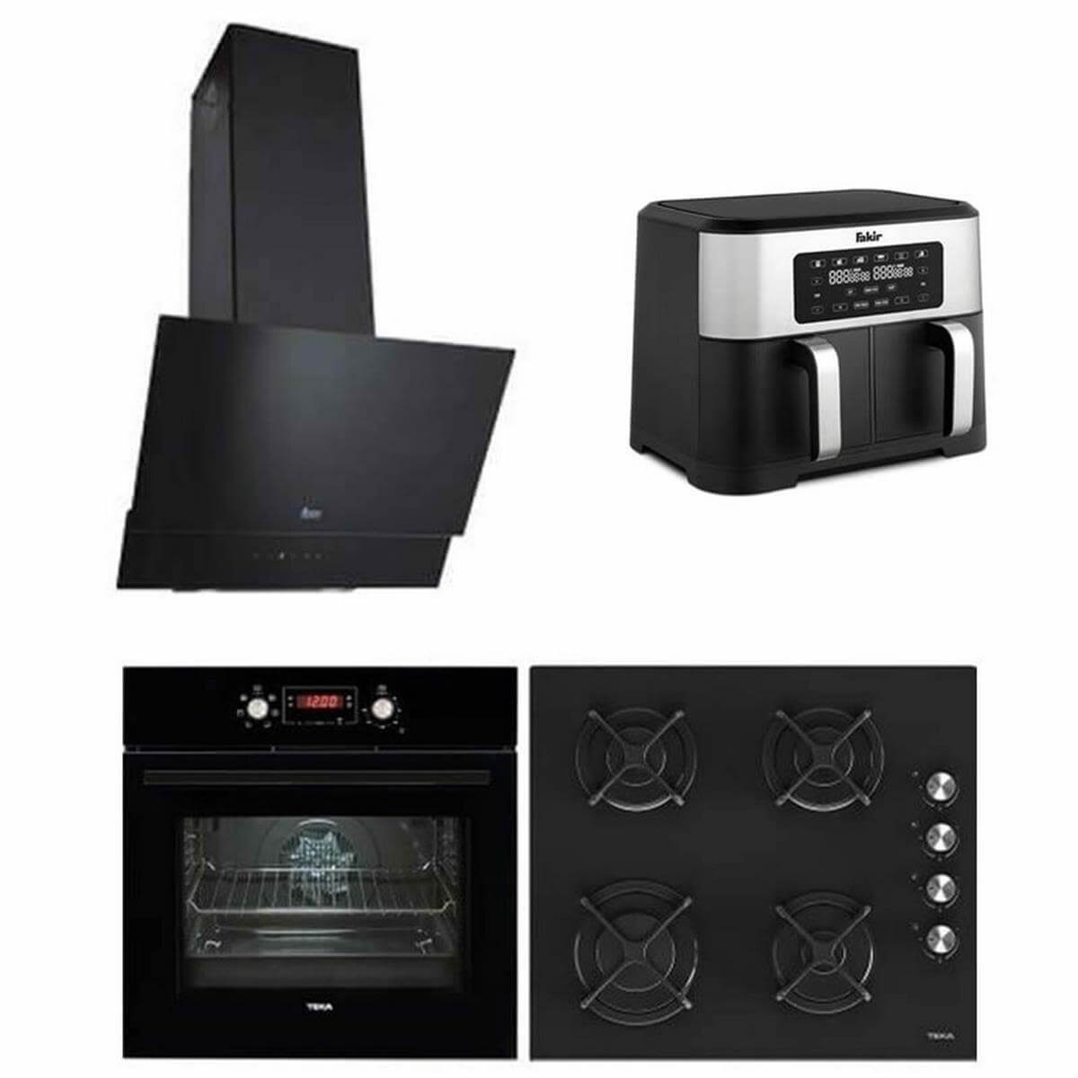 TEKA Siyah Cam Chef 7 Ankastre Set + Fakir Premium Chefry 8.5 lt Yağsız Fritöz