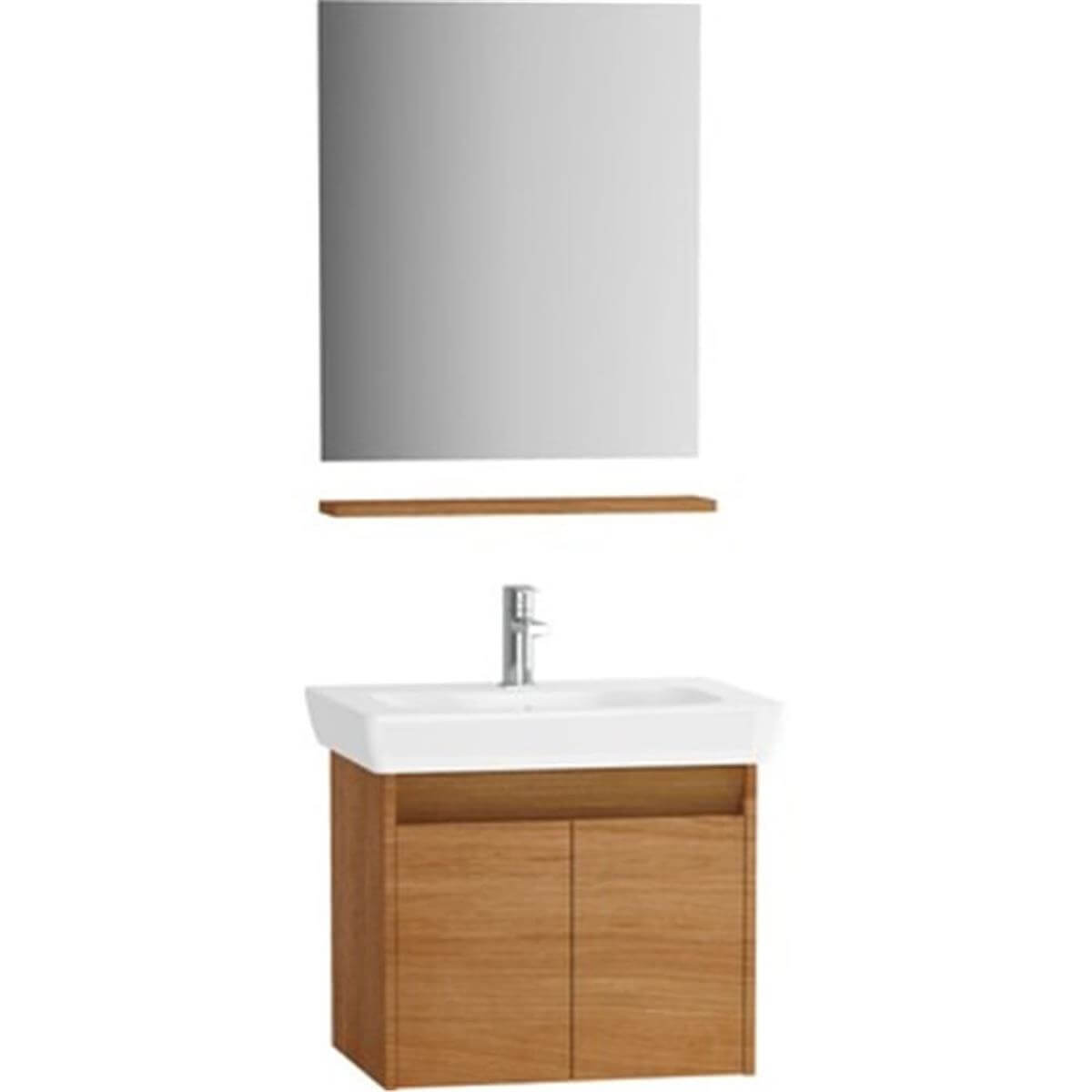 Vitra 65 cm Düz Aynalı Kapaklı Step Demonte Banyo Dolabı Seti + Venezia Modus Lavabo Bataryası