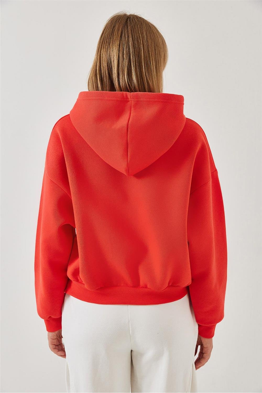 Üç İplik Şardonlu Yanları Fermuarlı Crop Sweatshirt 60261016 - Nar Çiçeği