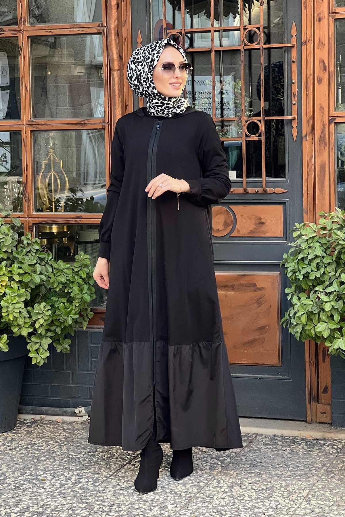 Nurcan Çetin Arkası Büzgü Detay Ferace 1968 | Ekshibutik.com