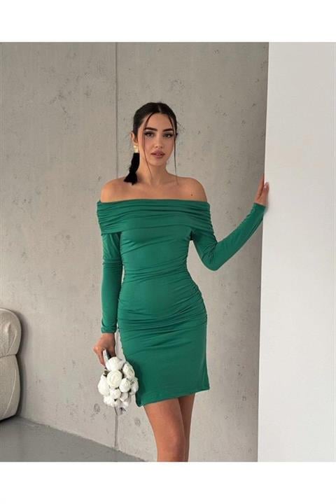 Madonna yaka Sandy elbise - Yeşil