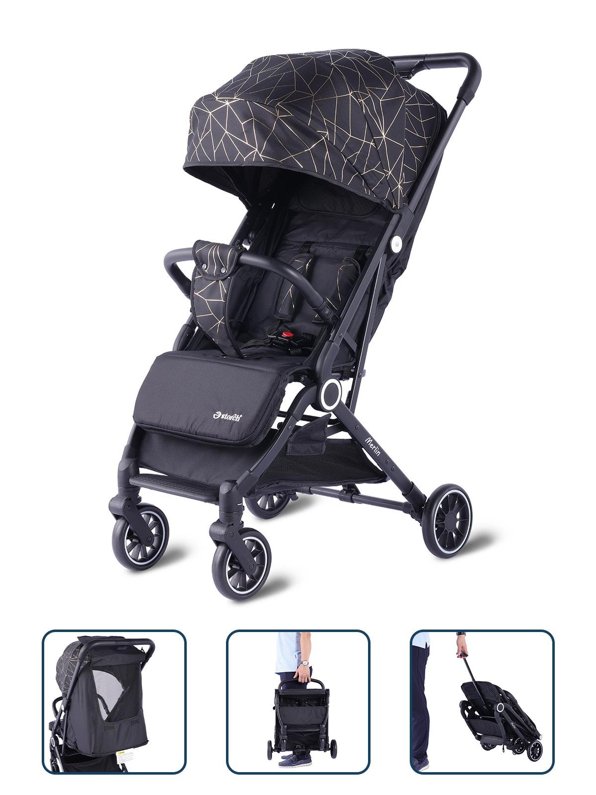 Baby Storch - Merlin Model Compact Bebek Arabası Kabin boy - Siyah/Sarı