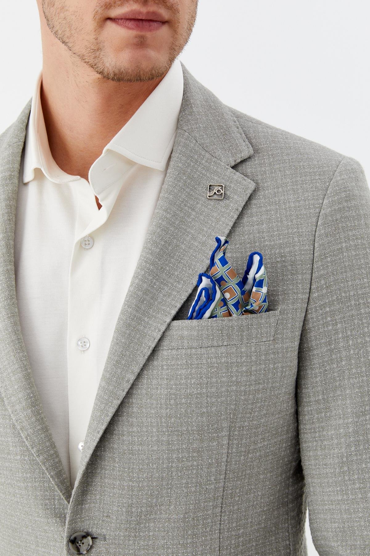 Yeşil Mono Yaka Keten Karışımlı Blazer Erkek Ceket