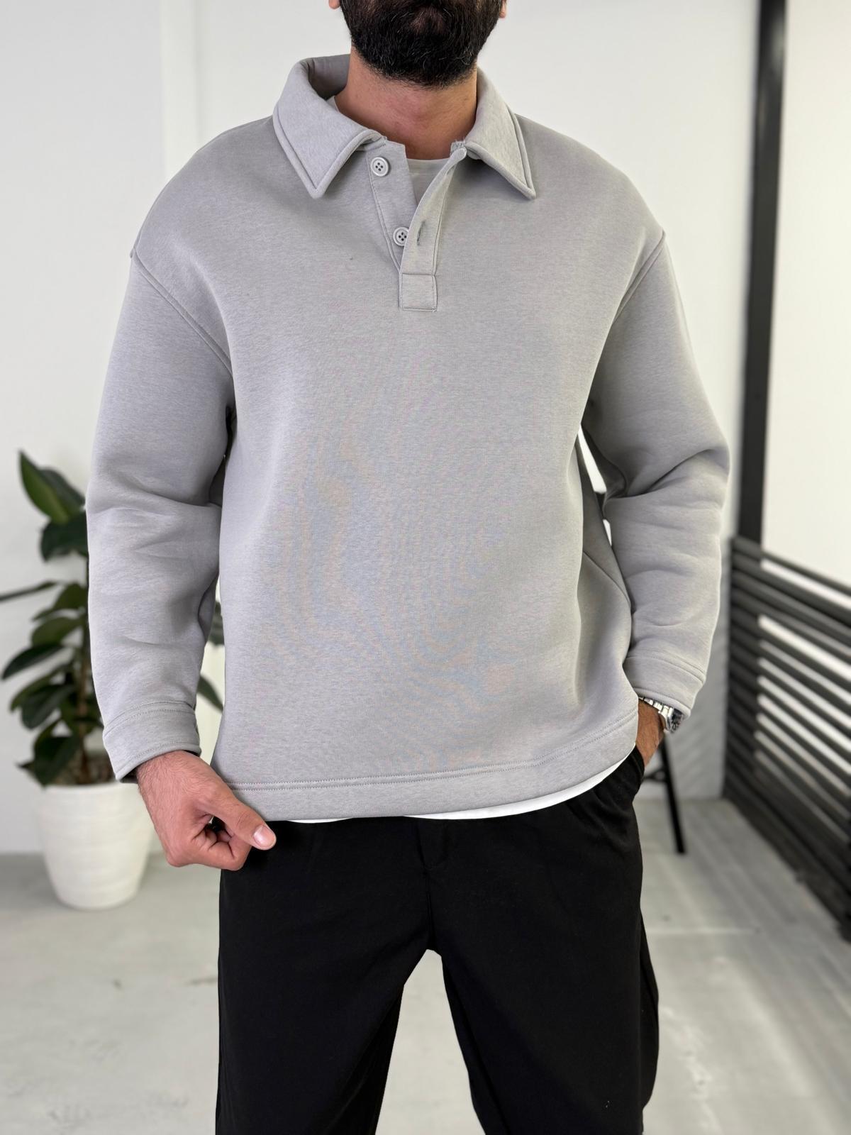 3 İplik Şardonlu Basic Polo Yaka Gri