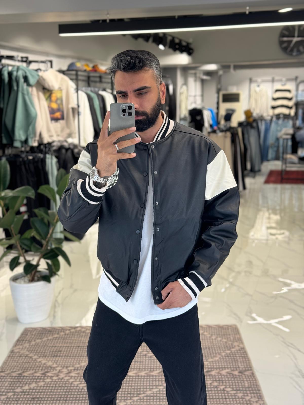 Deri Bomber Ceket Siyah