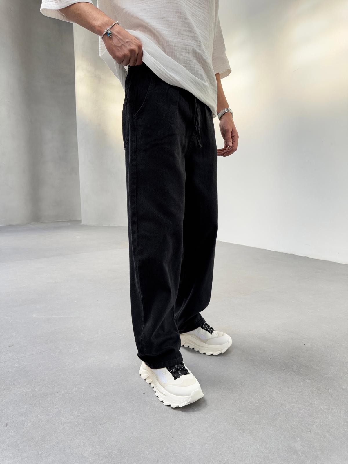 Gabardin Kumaş Baggy Kalıp Pantolon Siyah