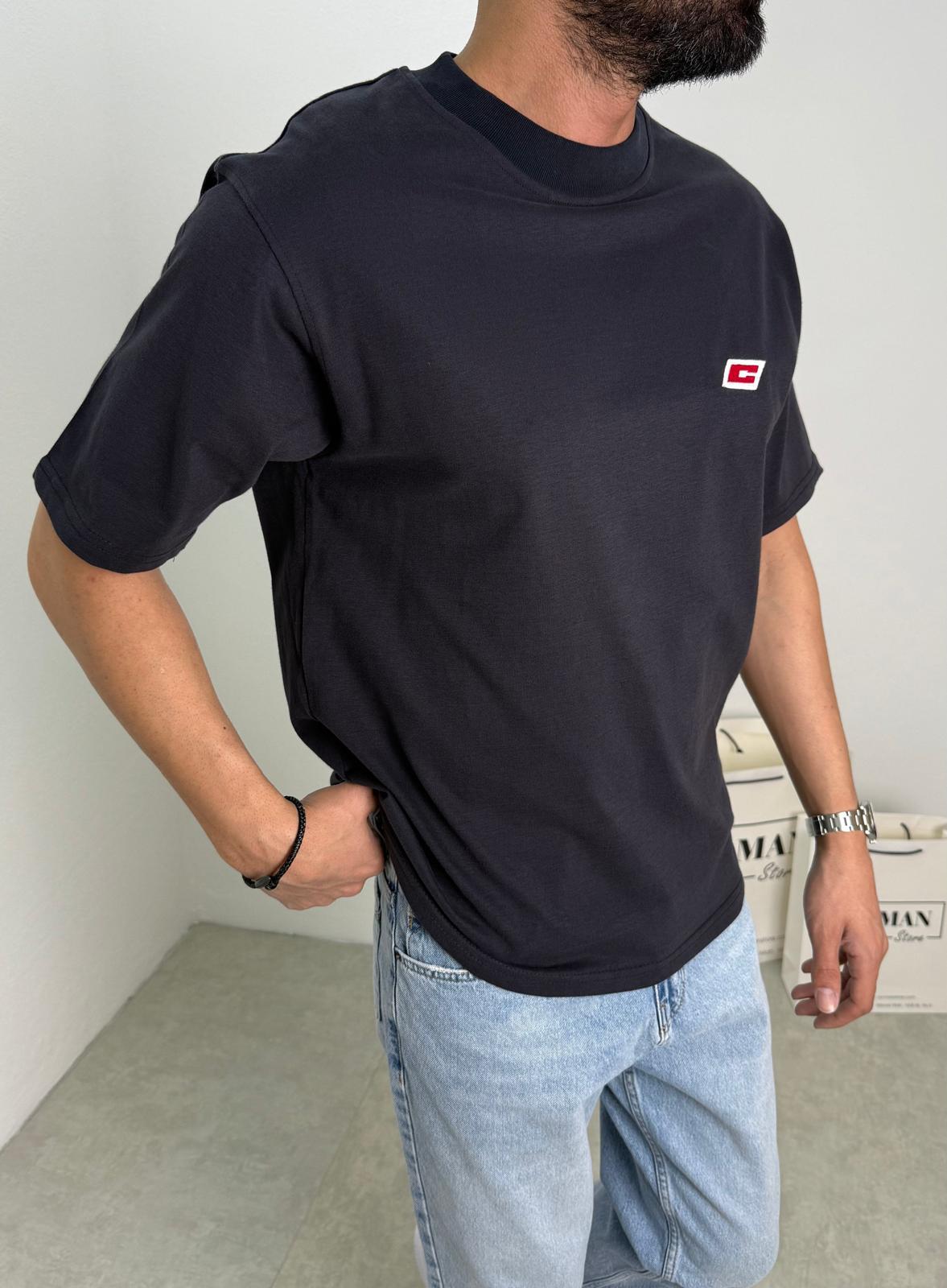 Oversize C Baskılı T-shirt Siyah
