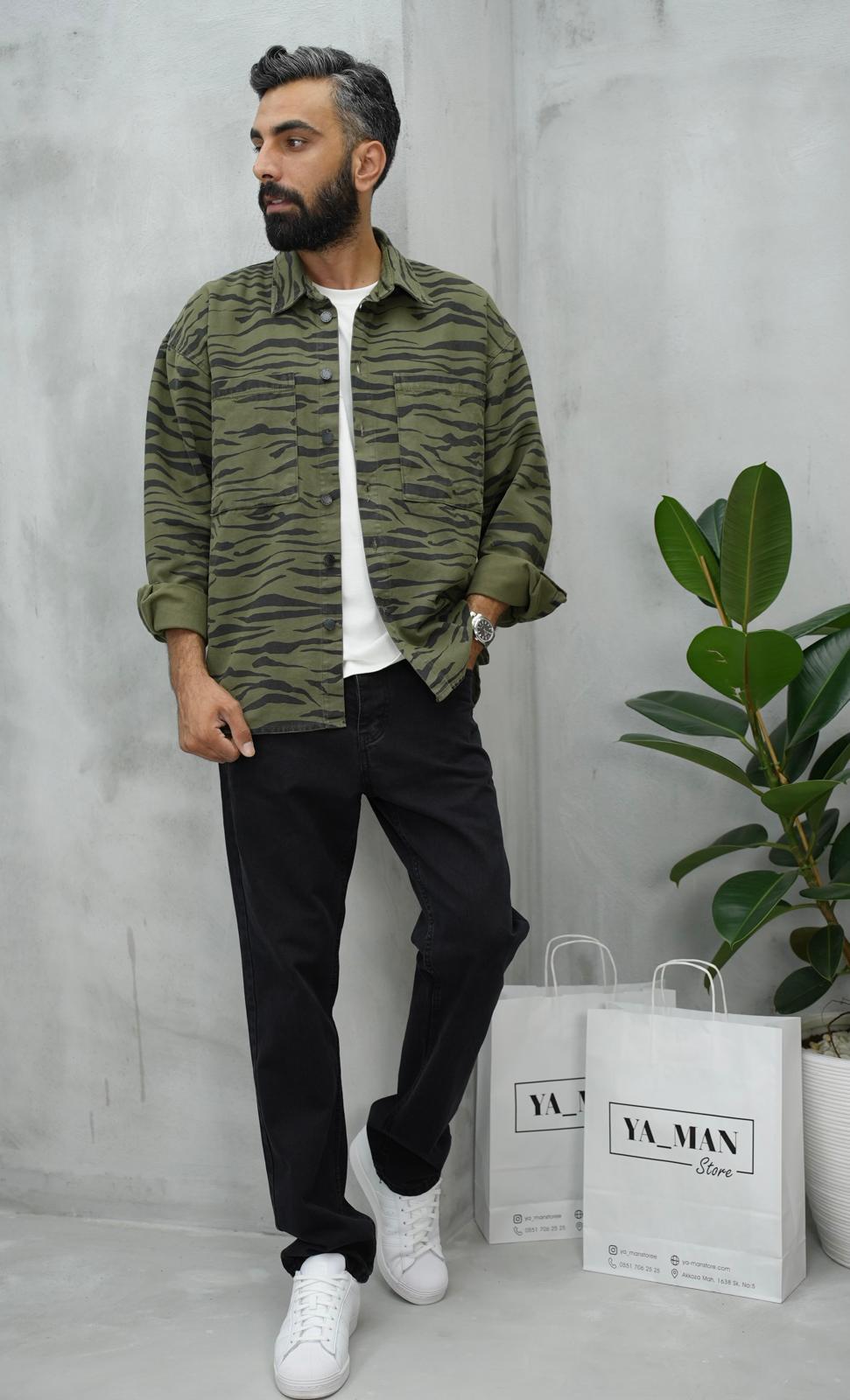 Oversize Gabardin Gömlek Haki
