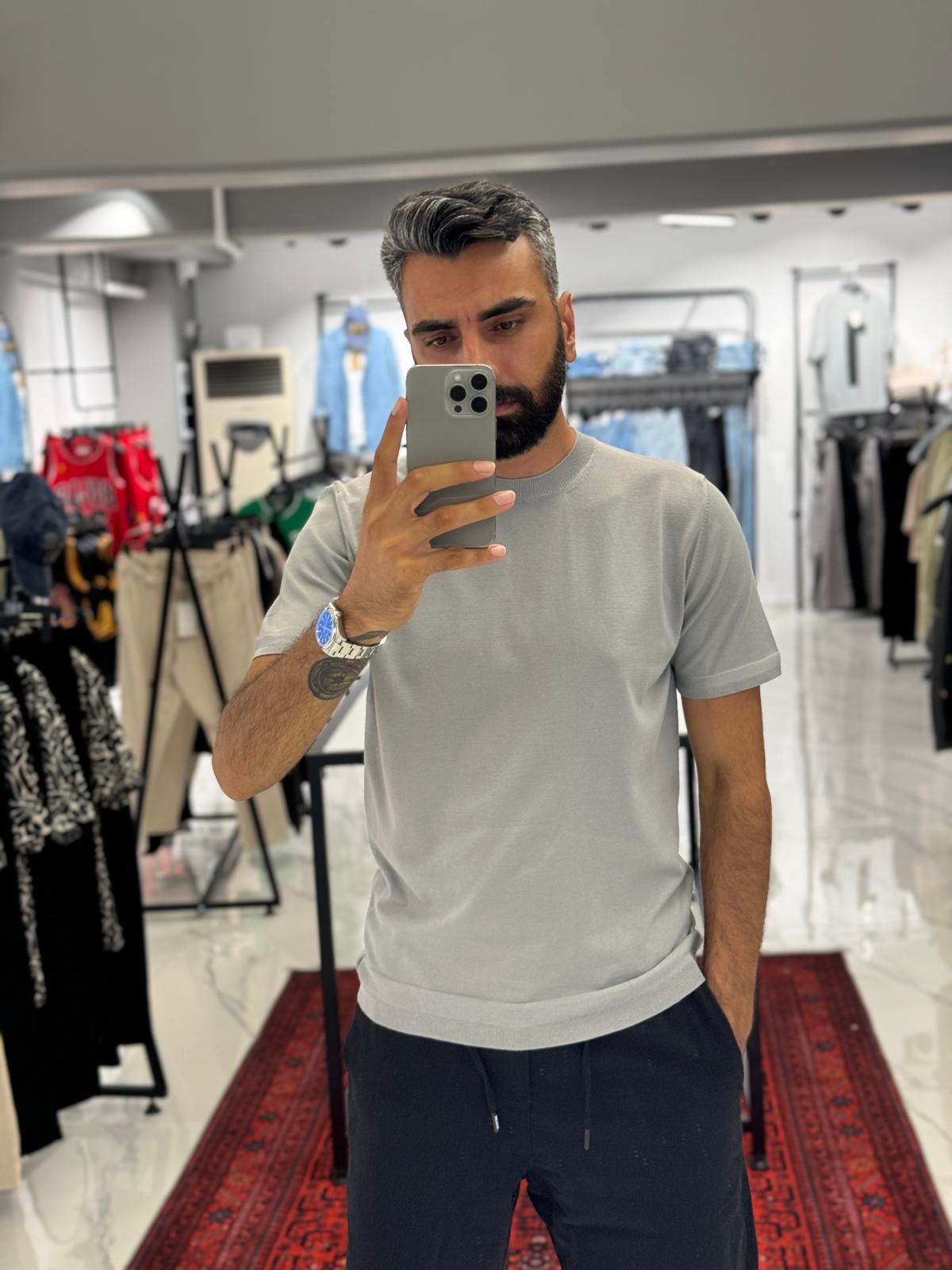 Pamuk Kumaş T-Shirt Gri