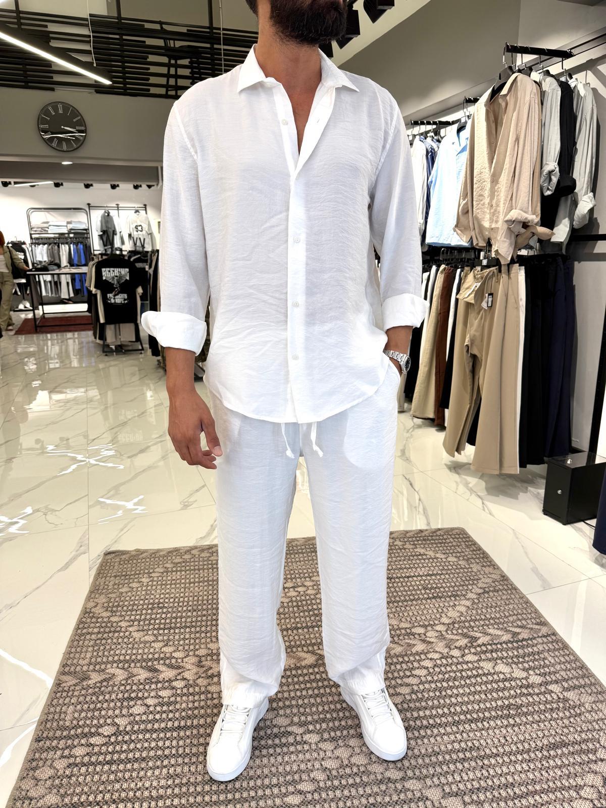 Tensel Kumaş Oversize Kalıp Takım Beyaz