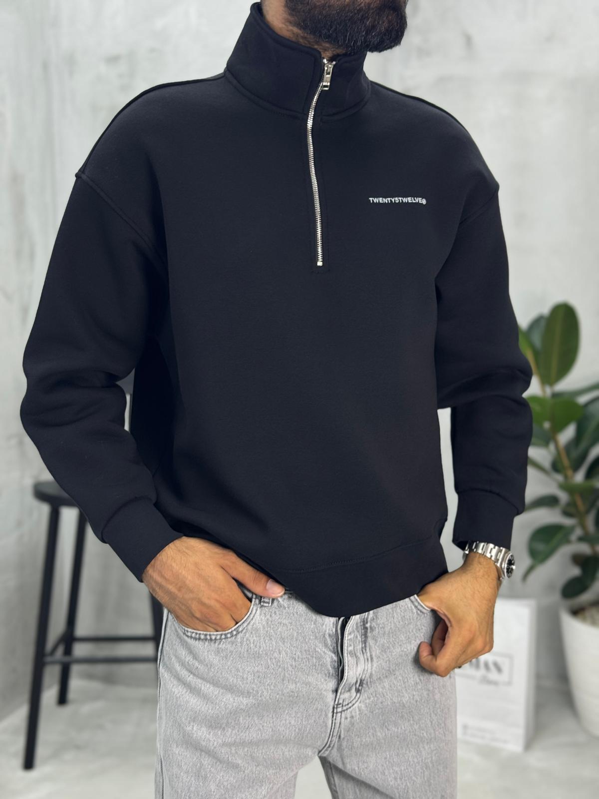 Yarım Fermuarlı Sweatshirt Siyah
