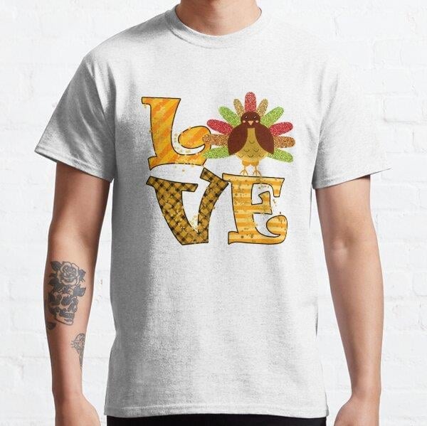  Love Turkey- Fall Thanksgiving Gifts Tasarım Baskılı Tişört (Rahat kalıp t-shirt)