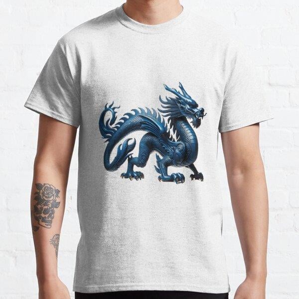 2-Tailed Blue-Dragon Tasarım Baskılı Tişört (Bol kesim t-shirt)