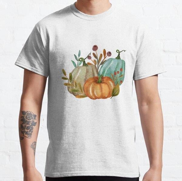 Adobe Gold Pastel Watercolor Pumpkin Cozy Fall Farmhouse Vibes Tasarım Baskılı Tişört (Rahat kalıp t-shirt)